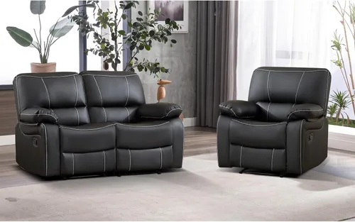 Vista 16 de EBELLO Silla reclinable manual de piel sintética, con respaldo cómodo y respaldo reclinable, muebles de primera calidad para sala de estar, muebles
