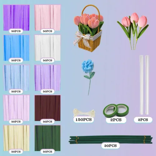 Vista 2 de 500 limpiapipas para manualidades, 10 colores surtidos, tallos de chenilla