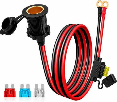 Vista 9 de Adaptador de encendedor de cigarrillos macho a terminal de anillo de batería de 3.3 pies, 12 V/24 V, enchufe de encendedor de cigarrillos resistente