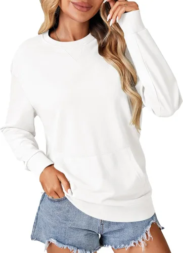Vista 25 de OPOIPIN Suéter con bolsillo de manga larga y cuello redondo para mujer, estilo casual