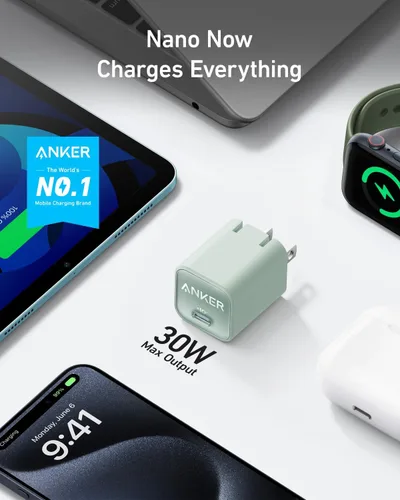 Vista 2 de Anker Cargador de teléfono nano, portátil de 30 W y cargador plegable USB C Verde