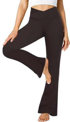 Vista 48 de ZOOSIXX Pantalones de yoga acampanados para mujer, leggings cruzados suaves con corte de bota