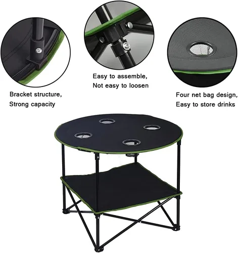 Vista 5 de LEADALLWAY Mesas de Camping Plegables Ligeras Mesa Portátil para Exteriores con 4 Portavasos y Bolsas de Transporte para Picnic al Aire Libre, negro