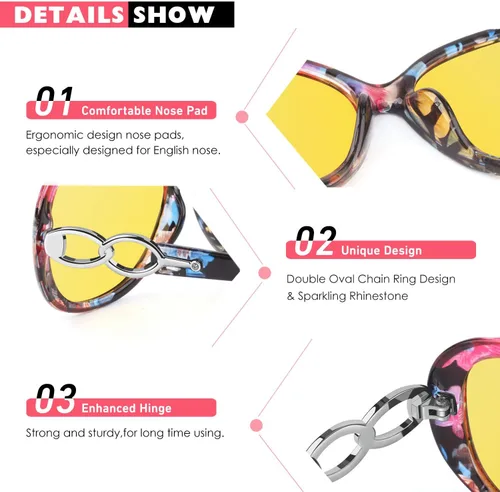 Vista 3 de CGID Gafas de conducción de visión nocturna para mujer, lentes polarizados con bloqueo de luz azul