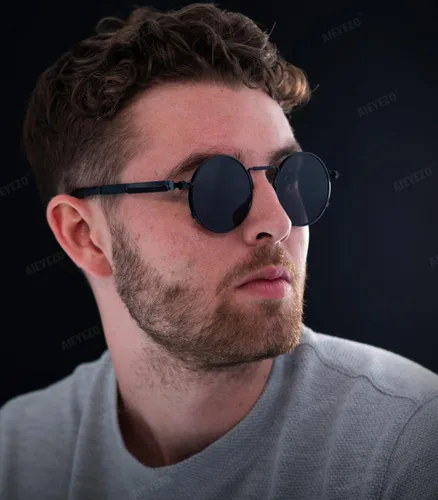 Vista 2 de AIEYEZO Gafas de sol redondas Steampunk Circle Lennon Gafas de sol góticas marco de metal 100% lente de bloqueo UV