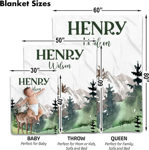 Vista 2 de Manta personalizada de ciervo alpino para bebé, manta personalizada para el cuarto de bebé, manta de vellón suave para la vida silvestre, ropa