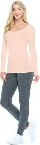 Vista 2 de Natural Uniforms Camiseta de manga larga extra ancha con cuello redondo para mujer