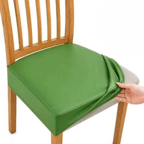 Vista 25 de NILUOH Juego de 2 fundas de asiento impermeables para sillas de comedor, de piel sintética, fundas de asiento para sillas de comedor, extraíbles