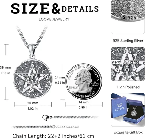 Vista 252 de Collar de pentagrama de plata de ley con triple luna, diosa celta, nudo celta, nudo de brujas, Ankh, sol y luna, Hécate, lilith, Santa Muerte