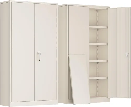 Vista 24 de Greenvelly Armario de almacenamiento de metal con cerradura, gabinete de garaje de metal de 71 pulgadas con 2 puertas y 4 estantes ajustables