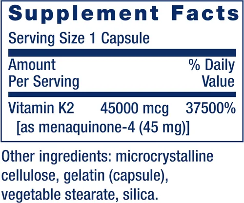 Vista 3 de Life Extension Mega Vitamina K2 de alta potencia para huesos fuertes, clínicamente estudiada 45 mg de dosis K2, promueve una densidad ósea