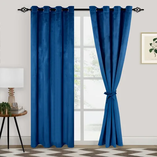 Vista 45 de XWZO Cortinas de terciopelo azul de 63 pulgadas de largo, elegantes cortinas de lujo suaves para sala de estar, aislamiento térmico, oscurecimiento