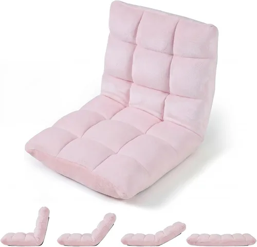 Vista 11 de Giantex Silla plegable de suelo con soporte para el respaldo, 14 posiciones ajustables, cama acolchada, sillón reclinable, sillas de video para Negro
