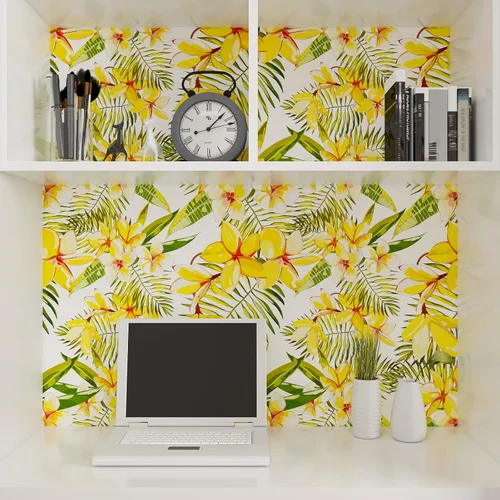 Vista 8 de CRE8TIVE Papel tapiz floral amarillo de tamaño grande de 24 x 354 pulgadas, papel tapiz de hojas florales para despegar y pegar, papel de contacto