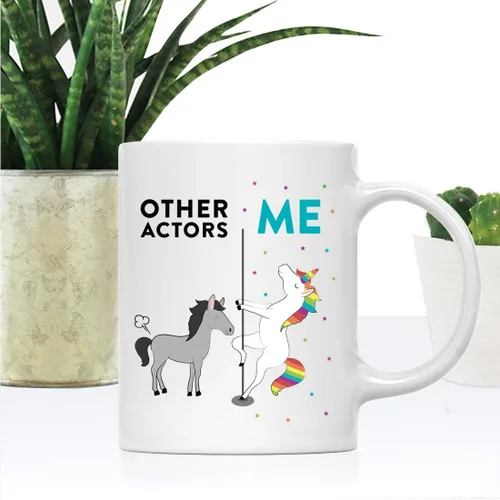 Vista 2 de Andaz Press Funny Quirky - Taza de té de café de cerámica de 11 onzas, regalo de agradecimiento, otros actores yo, unicornio de caballo, 1 paquete