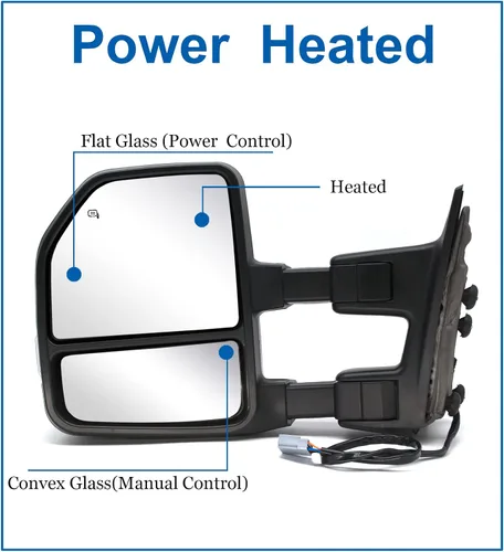 Vista 3 de JZSUPER Espejos de remolque aptos para 1999 2000 2001 2002 2003 2004 2005 2006 2007 Ford F250 F350 F450 F-550 Super Duty, eléctricos