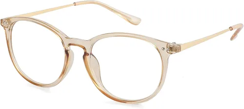 Vista 2 de Kursan Lentes falsos de lente transparente sin receta para mujeres y hombres, lentes redondos retro con marco de metal