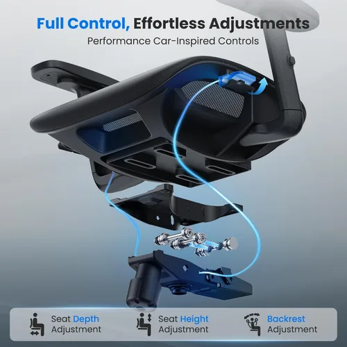 Vista 3 de OdinLake L1 Ergo Upgrade 518 - Silla de oficina ergonómica de malla negra, grande y alta, 350 libras, soporte lumbar dinámico, altura ajustable