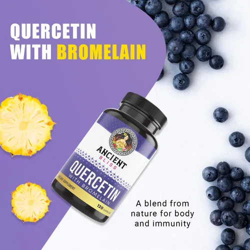 Vista 2 de Ancient Bliss Quercetina con bromelina Quercetina 1000 mg de bromelina 200 mg por porción Apoya el sistema inmunológico, la salud