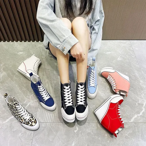 Vista 6 de Mei MACLEOD Tenis de tacón alto para mujer, zapatos de tacón de cuña con cremallera lateral, zapatos de lona casuales con cordones para estudiantes