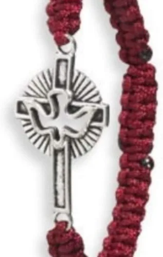 Vista 2 de Cordón ajustable rojo con cruz de paloma del Espíritu Santo, regalos de confirmación católica, 3 pulgadas