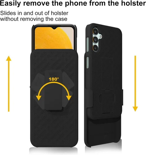 Vista 6 de Ailiber Funda para Samsung Galaxy A14 5G, Galaxy A14 5G con protector de pantalla, clip giratorio para cinturón, soporte de soporte, carcasa delgada