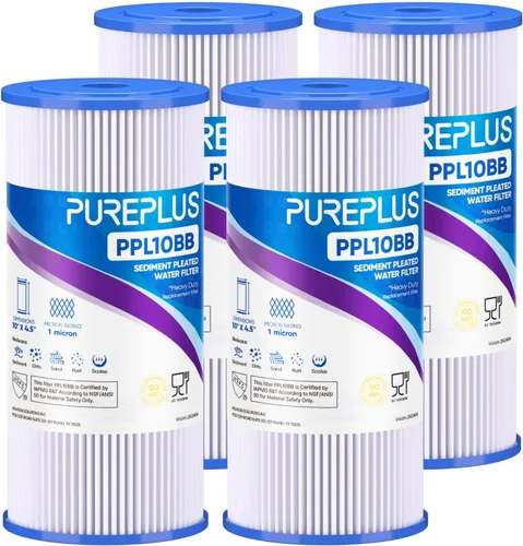 Vista 10 de PUREPLUS Filtro de sedimento plisado para toda la casa de 1 micrón de 10 x 4.5 pulgadas para agua de pozo, cartucho de repuesto para GE FXHSC