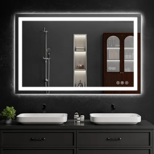 Vista 20 de Espejo de baño LED de 30 x 48 pulgadas con luces, regulable, antivaho, espejo de tocador de baño para pared, retroiluminado + luz frontal, función