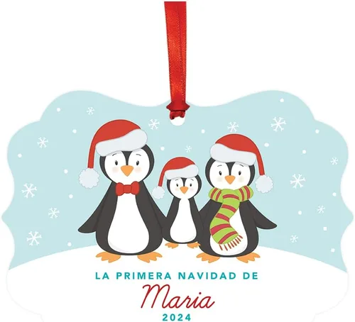 Vista 34 de Andaz Press Adorno de recuerdo de Navidad con marco de fantasía de familia española, Nuestra Primera Navidad Como UNA Familia De Tres 2024, Familia