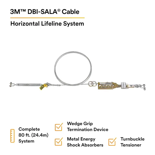 Vista 2 de 3M DBI-SALA Sayfline 7602080 Sayfline Sistema de línea de vida horizontal, cable de 80 pies con terminación Wedgegrip, tensor de tensor, absorbente