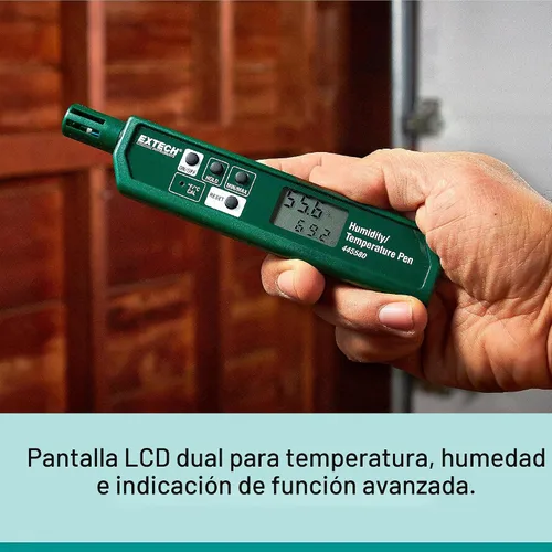 Vista 3 de Extech 445580 Medidor de humedad y temperatura de tamaño pluma con clip de bolsillo