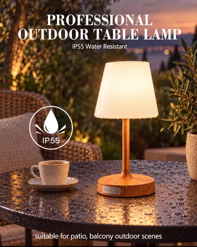 Vista 6 de GEEZO Lámpara de ducha IP55 impermeable, pequeña lámpara de mesa recargable inalámbrica de 5000 mAh, funciona con pilas, lámpara táctil regulable