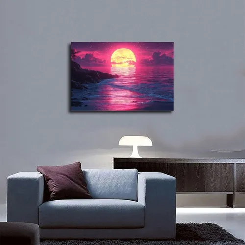 Vista 5 de Synthwave Retro Futurism Wall Art – Surreal Geometric Landscape Canvas – Unique Aesthetic Poster for Office Or Living Room Poster Print for Teen
