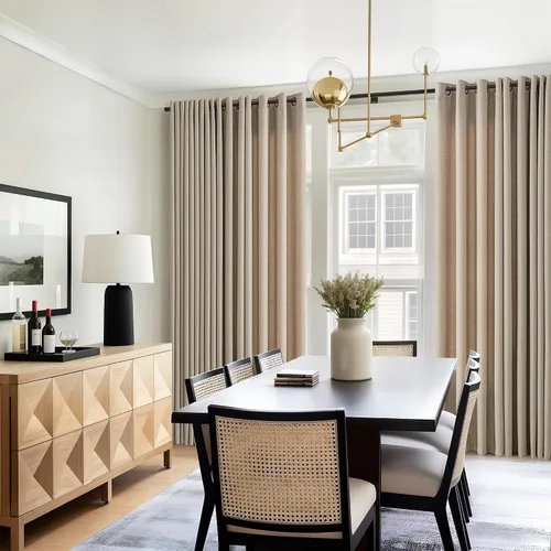 Vista 2 de Cortinas de Lino Taupe de 96 Pulgadas de Largo para Sala de Estar con Ojales de Bronce Estilo Rústico de Granja Semi Transparentes con Filtrado