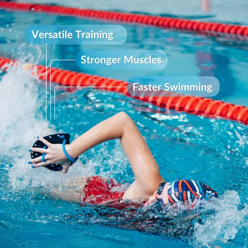 Vista 4 de Sporti Palas de natación Power para natación en piscina - Correas ajustables - Equipo para natación en piscina - Palas de mano para adultos y niños