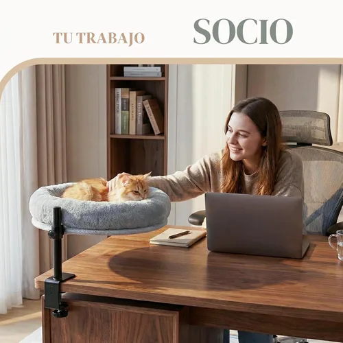 Vista 4 de Cama de escritorio para gatos con abrazadera, percha para gatos que ahorra