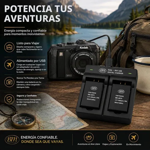 Vista 4 de BM Premium 2 LB-015 Baterías y cargador dual para cámara Kodak PIXPRO WPZ2