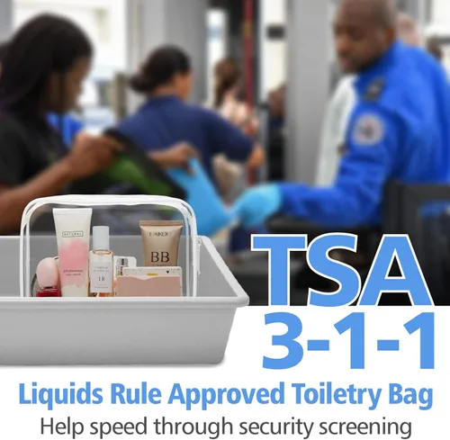 Vista 3 de PACKISM Paquete de 2 bolsas de aseo aprobadas por la TSA y bolsa transparente aprobada por el estadio, venta de paquetes, 1 mediano, 1 grande blanco
