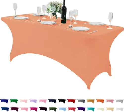 Vista 130 de Mantel de elastano para mesa de 6, 4 o 8 pies, universal, ajustable, para fiestas, banquetes, bodas y eventos, color verde manzana