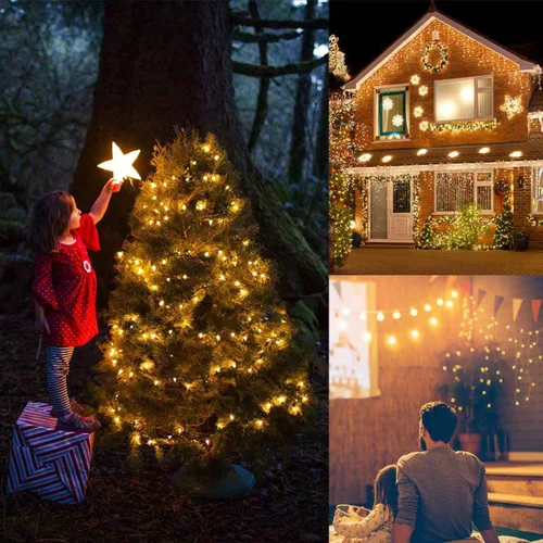 Vista 5 de Luces de Navidad a pilas, paquete de 2 mini tiras de 50 luces LED de 17 pies con 8 modos de temporizador automático, luces de árbol impermeables