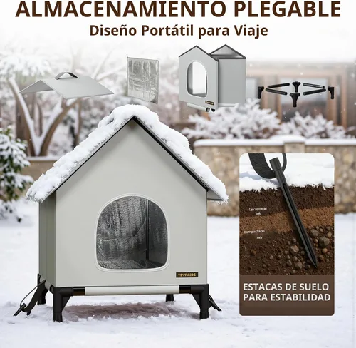 Vista 5 de Casa para gatos - Casa de gatos para uso en interiores y exteriores - Refugio aislado y resistente a la intemperie, impermeable para gatos Regular