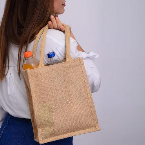 Vista 5 de Bolsas de yute de arpillera reutilizables para libros, regalos con refuerzo completo, Natural