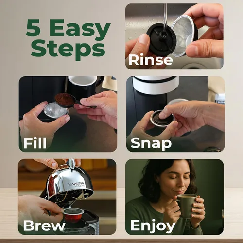 Vista 5 de Tapas reutilizables para cápsulas de café, tapas recargables para Nespresso Vertuo, compatibles con todas las máquinas VertuoLine, solución práctica