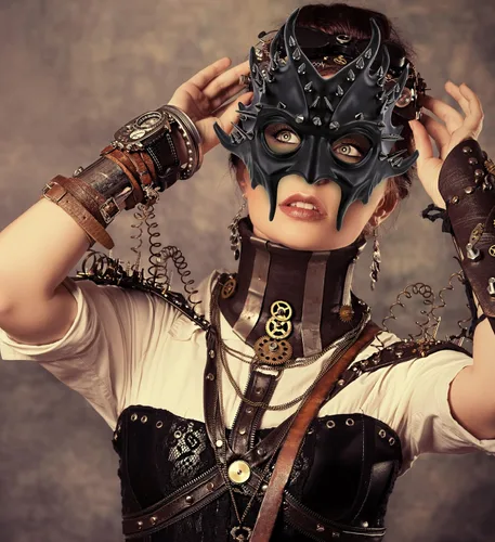 Vista 5 de Accesorio de disfraz de máscara metálica de diablo Steampunk