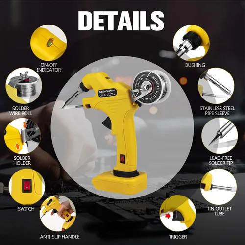 Vista 5 de Kit de soldador inalámbrico para batería Dewalt de 20 V máximo, pistola de soldadura de 30 W, soldador de precalentamiento rápido de 30 segundos