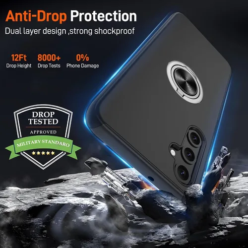 Vista 4 de Gritup - Funda para Galaxy A05S con protector de pantalla HD×2, funda protectora para teléfono a prueba de golpes con soporte magnético de anillo