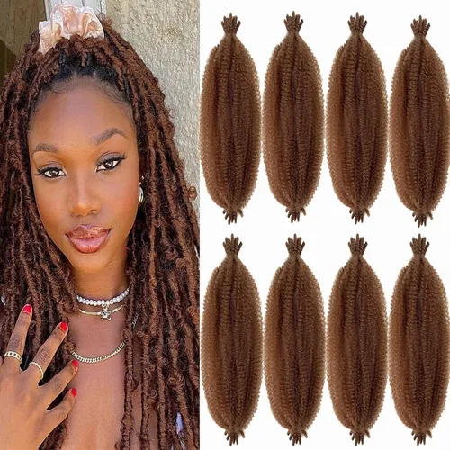 Vista 20 de Extensiones de cabello trenzado con resorte Marley Twist de 8 pulgadas, paquete de 8 para niños, cabello rizado y trenzado kinky, locs suaves