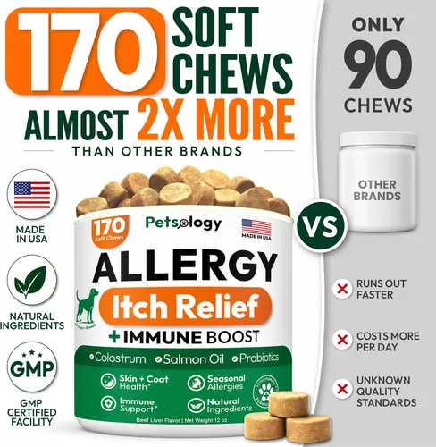 Vista 3 de Masticables para aliviar la alergia para perros, 170 unidades, antipicazón