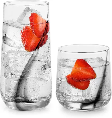 Vista 9 de Libbey Ascent Tumbler and Rocks - Juego de 16 vasos de vidrio con curvatura, juego de cristalería versátil para fiestas y más