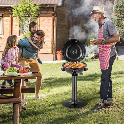 Vista 3 de HAPPYGRILL Parrilla eléctrica al aire libre, barbacoa de 1600 W, 15 porciones para uso en interiores y exteriores, soporte portátil para cocinar